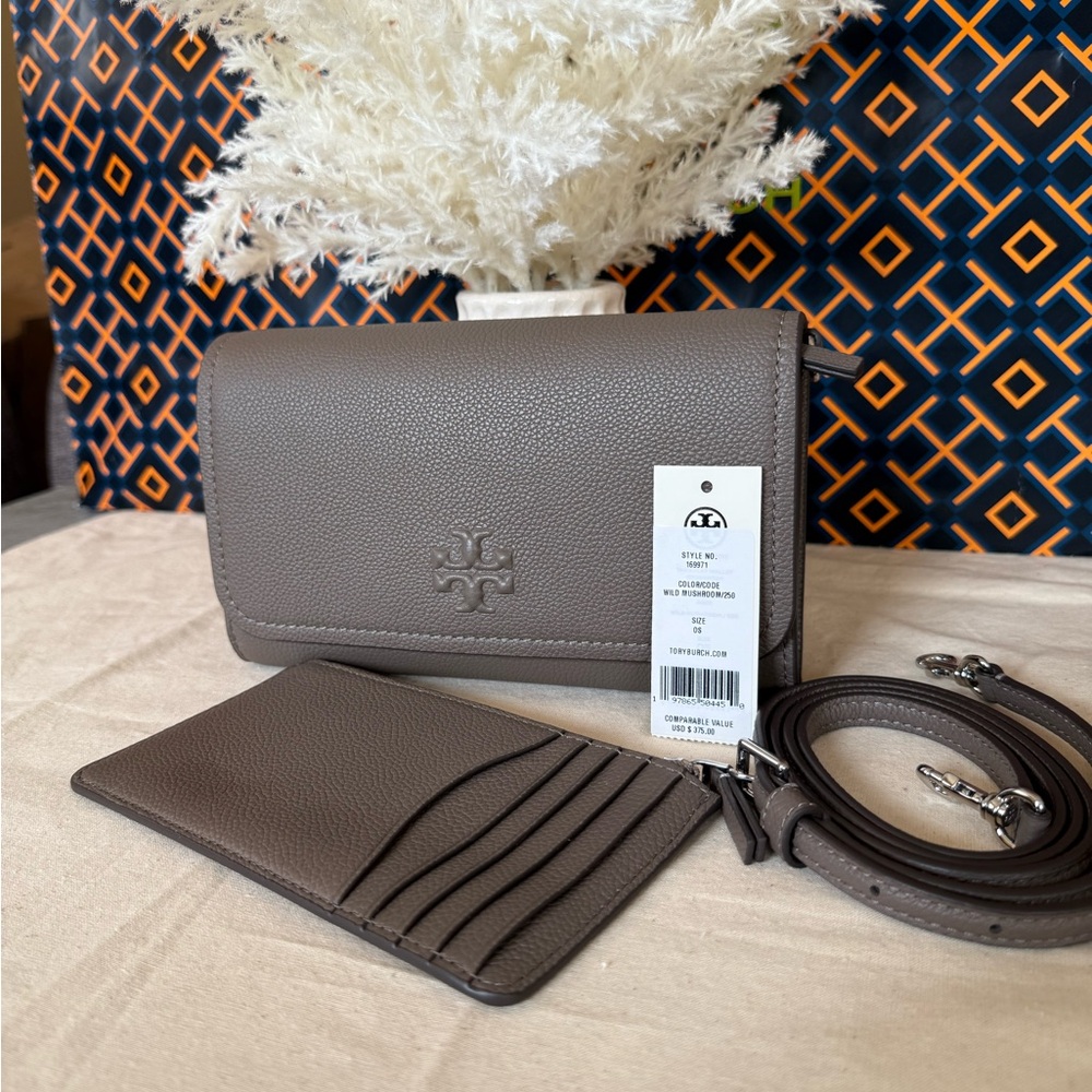Tory Burch Thea Flat Wallet Crossbody in Wild Mushroom 169971 $375